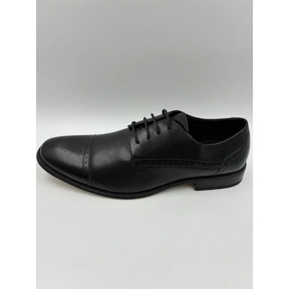 Asher Green Mens Black Cap Toe Oxford Dress Shoes Genuine‎ Leather Size 11 READ